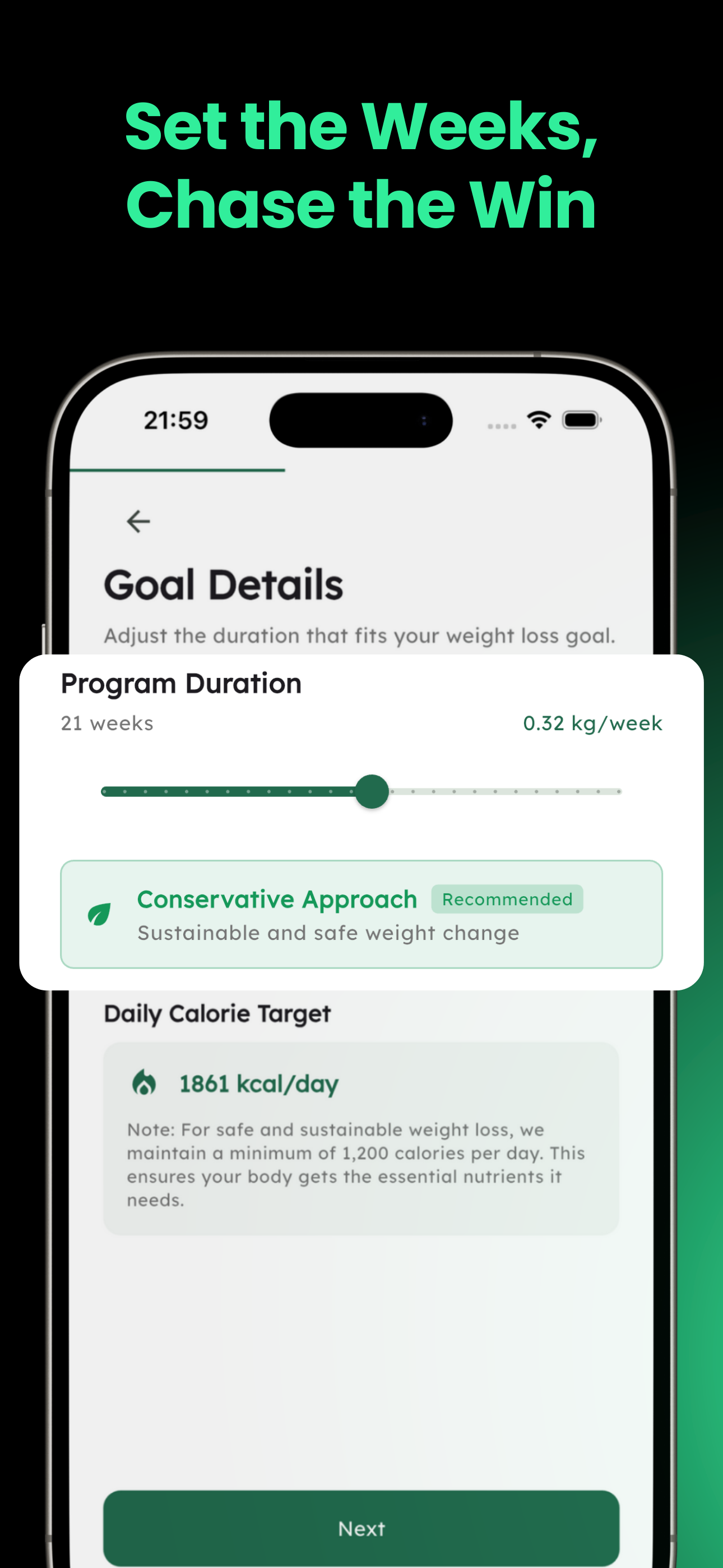 Dietary preference settings for various diet types