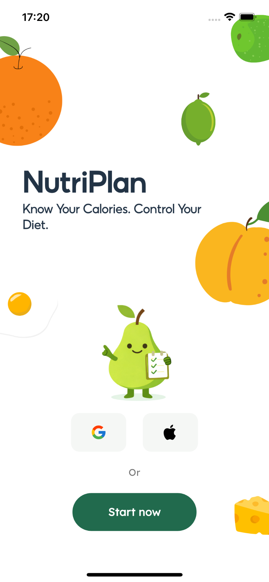 NutriPlan welcome screen